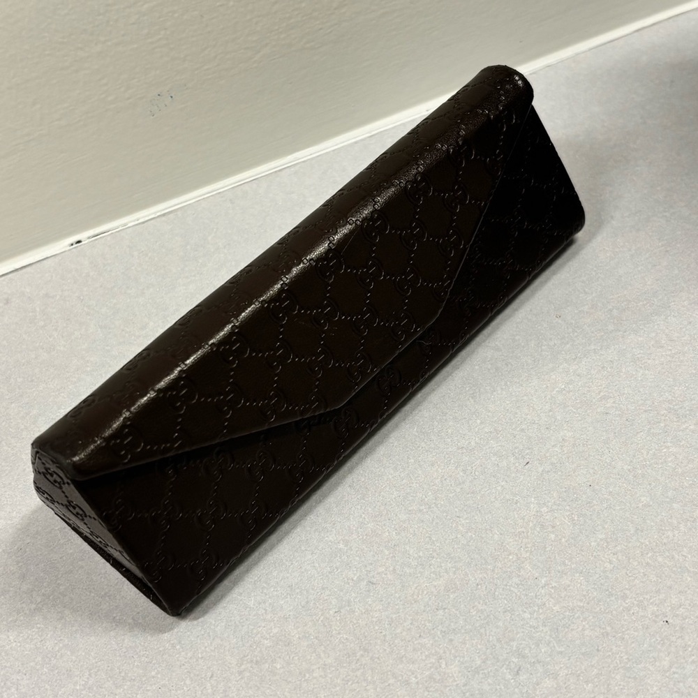 GUCCI trifold hard shell eyeglass case brown monogrammed luxury glasses case - Picture 10 of 15